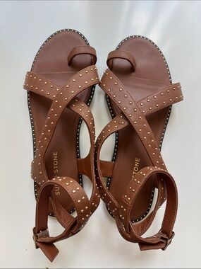 Brown Studded Cross-Strap Women’s Sandals